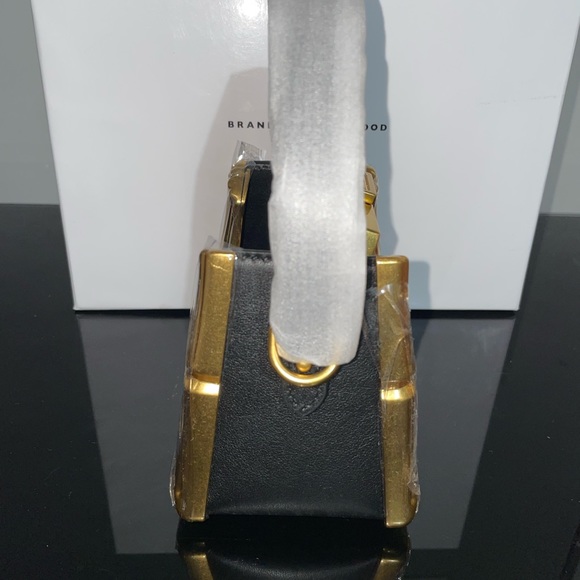 Brandon Blackwood Bamboo B Micro Tote in Black Leather with Brass Hardware - Picture 4 of 8